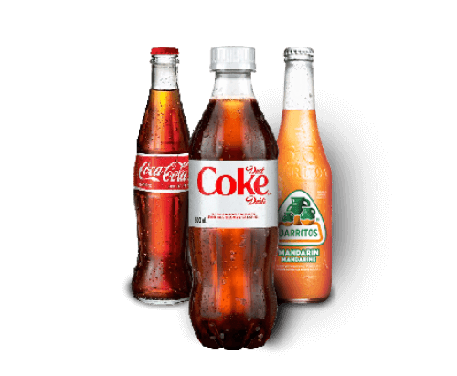 Coke, Coca-Cola and Jarritos bottles