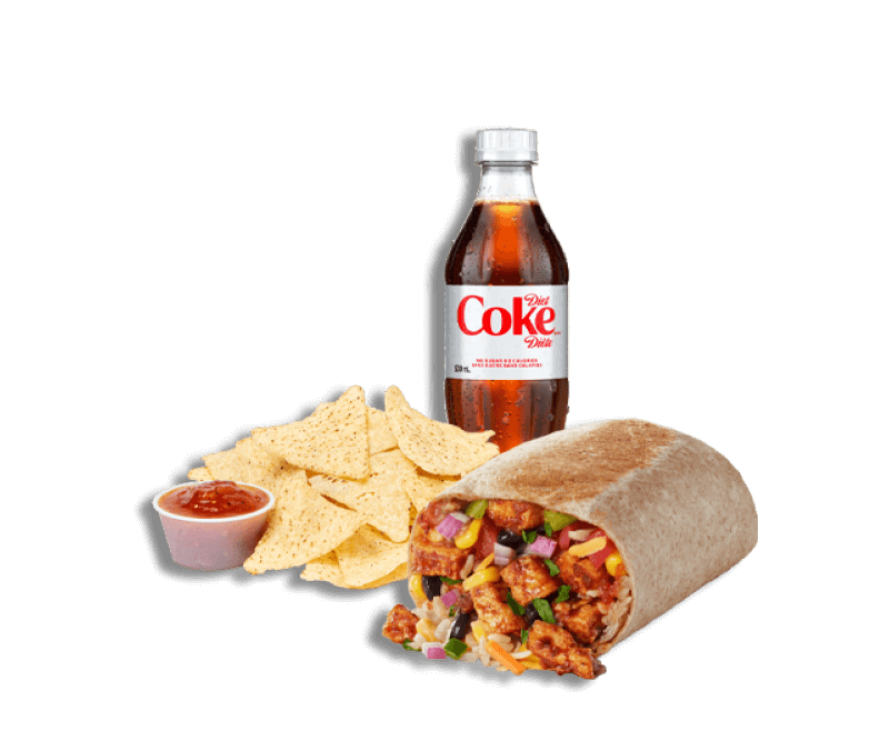 Combo grand burrito avec coke diète, croustilles et salsa