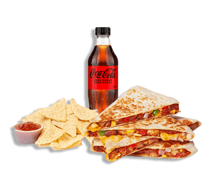 Quesadilla combo with soft drink, chips and salsa