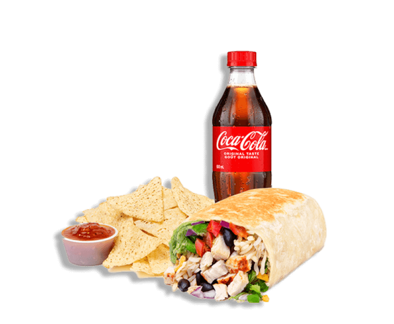Regular burrito combo with coca-cola, chips and salsa